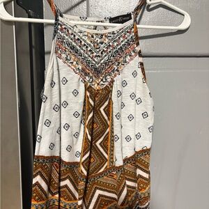 Almost Famous White Boho Printed Maxi Skirt with Orange and Black Accents